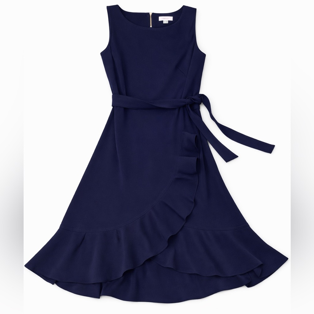 Calvin Klein Faux Wrap Ruffle Midi Dress 4/100